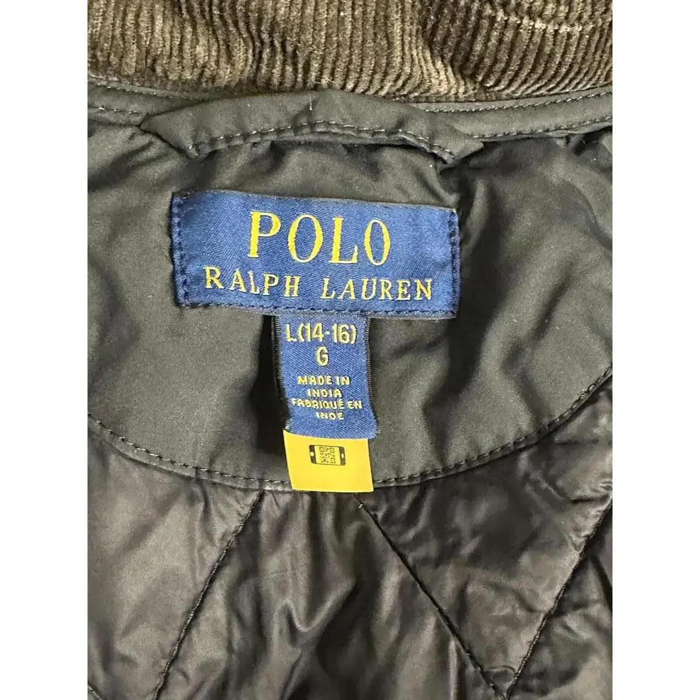 Polo Ralph Lauren black quilted barn snap front hooded jacket Size L (14-16)